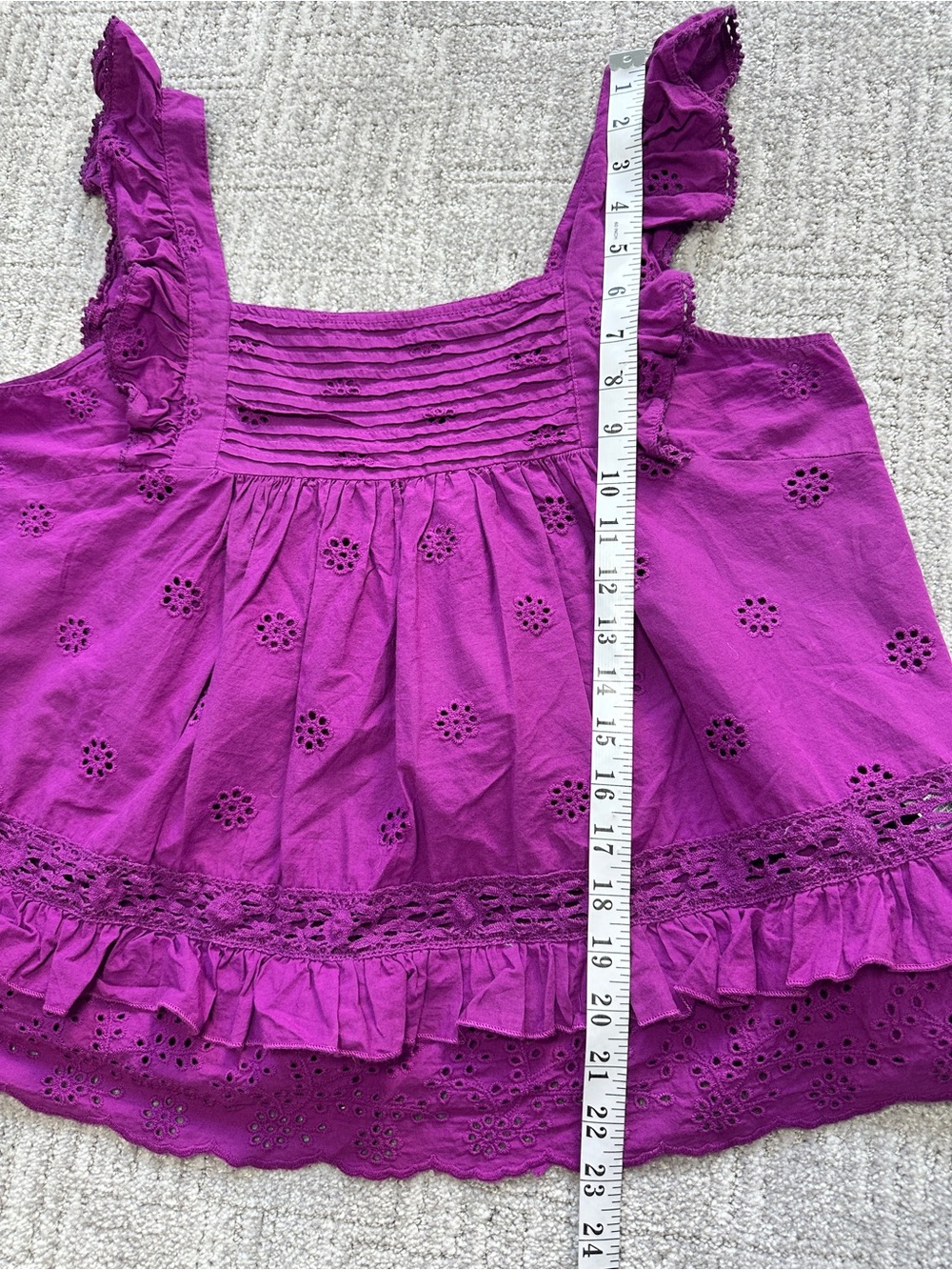 Rickis Eyelet Tiered Ruffle Tank | Size Medium | 100% Cotton - Picture 9 of 10